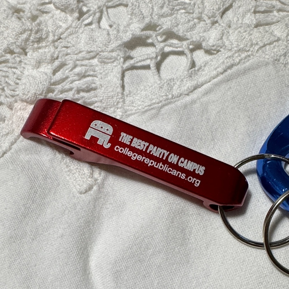 College Republicans "Best Party on Campus" Red Bottle Opener Keychain - Picture 3 of 5